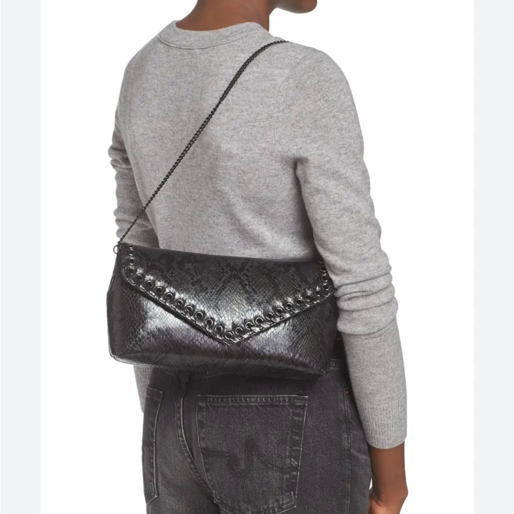 Rebecca Minkoff Black Whip Clutch Faux-Snakeskin Chain Shoulder Bag